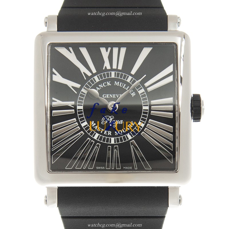 Franck Muller 6002 M QZ REL R PLY AC-BK Replica Watch, Quartz, Black Dial, Steel Case, Rubber Strap