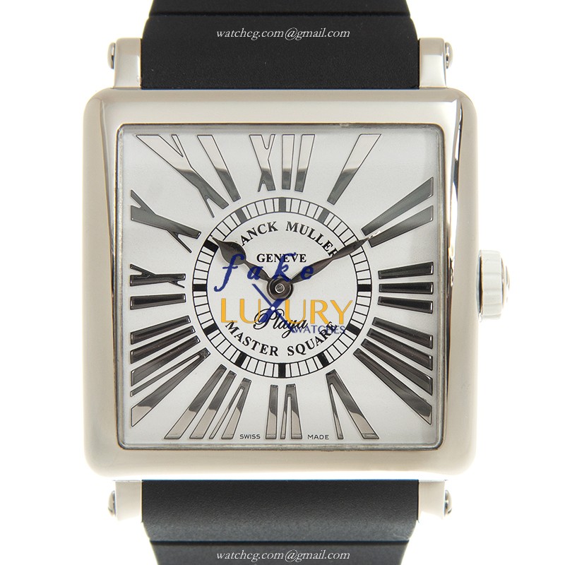 Franck Muller 6002 M QZ REL R PLY AC-WT Master Square Quartz Stainless Steel Silver Dial Rubber - Luxury Replica Watch