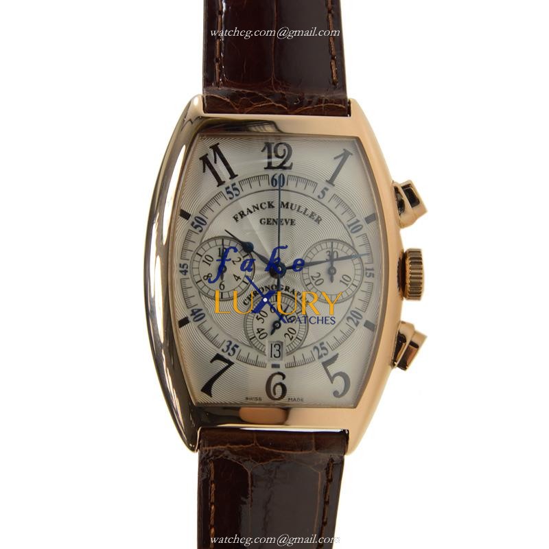 Franck Muller 6850 CC AT 5N CINTREE CURVEX Automatic 18kt Rose Gold - Silver Dial - Alligator Brown - Luxury Replica Watch
