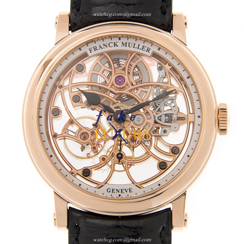 Franck Muller 7042 B S6 SQT 5N Automatic Skeleton 18kt Rose Gold Black Alligator Replica Watch - Luxury Replica Watch
