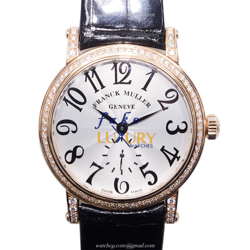 Franck Muller 7391 B S6 D 5N Automatic 18kt Rose Gold & Diamond Replica Watch, Silver Dial, Black - Luxury Replica Watch