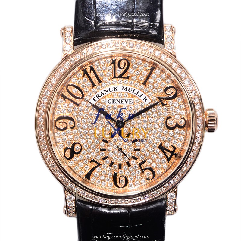 Franck Muller Liberty 7421 B S6 D CD 5N Automatic 18kt Rose Gold Diamonds Gold Dial Replica Watch - Luxury Replica Watch