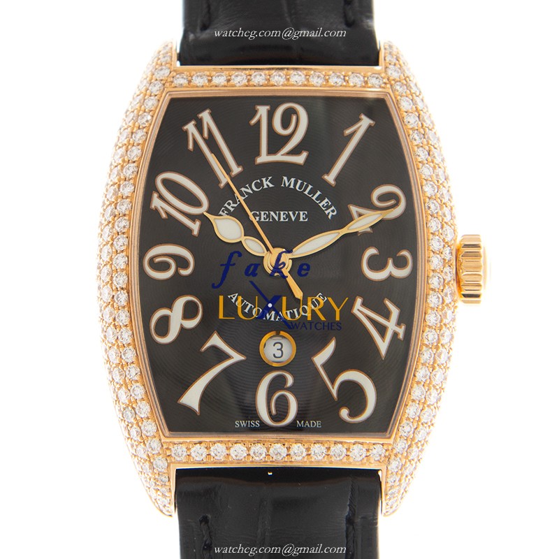 Franck Muller 7500 SC AT DT FO D 5N - Replica Watch - Automatic - Black Dial - Rose Gold & Diamonds - Luxury Replica Watch