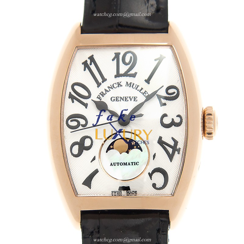 Franck Muller 7500 SC AT FO L 5N Replica Watch Automatic 18kt Rose Gold White Dial Leather