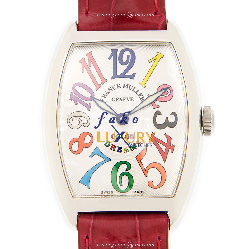 Franck Muller 7502 QZ COL DRM AC Cintree Curvex Replica Watch, Silver Dial, Red Alligator Strap - Luxury Replica Watch
