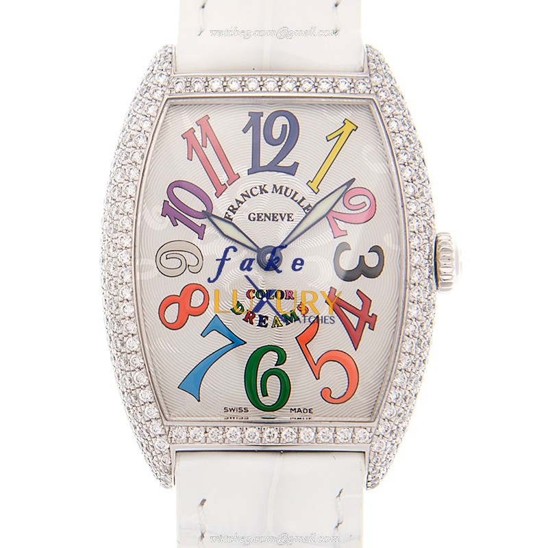 Franck Muller 7502 QZ COL DRM D AC Cintree Curvex Replica Watch, Silver Dial, Steel & Diamonds Case - Luxury Replica Watch