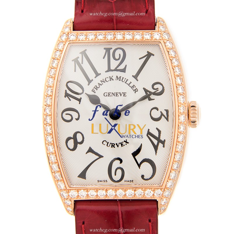 Franck Muller 7502 QZ D 1R 5N Cintree Curvex Replica Watch, Quartz, Rose Gold & Diamonds