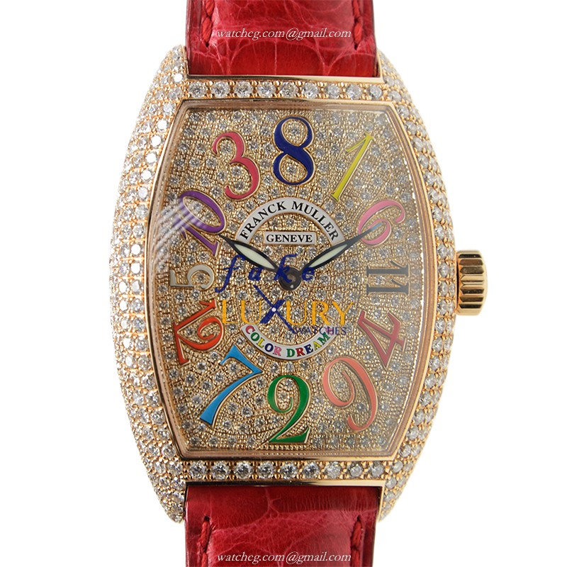 Franck Muller 7880 CH D6 CD COL DRM 5N Replica Watch Automatic Rose Gold Diamonds Red Alligator