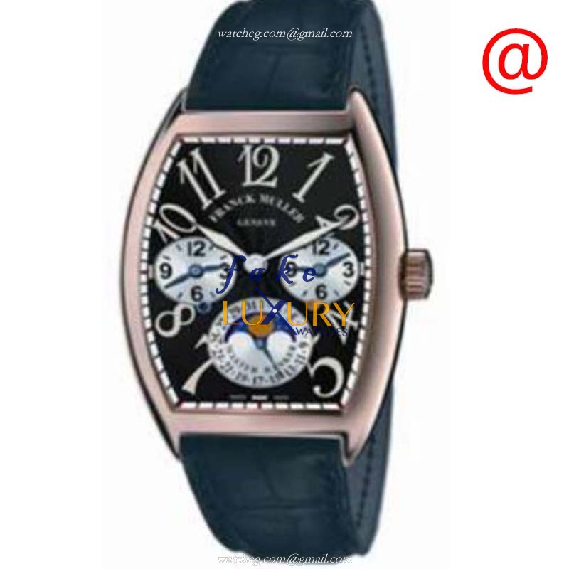 Franck Muller 7880 MB L DT BL5N Cintree Curvex Replica Watch, Automatic, Black Dial, Blue Leather - Luxury Replica Watch