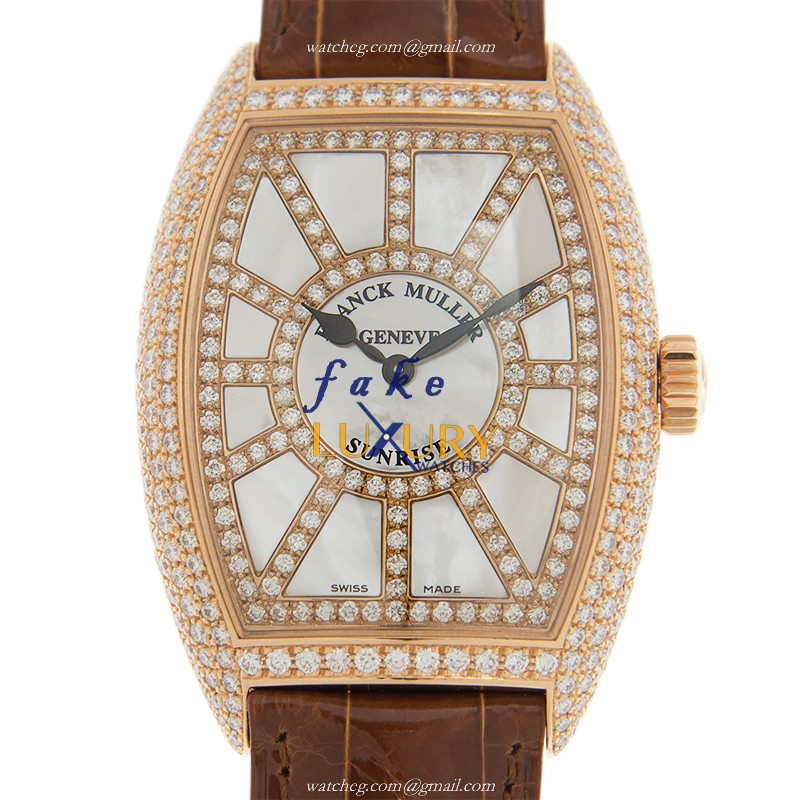 Franck Muller 7882 QZ SNR D CD 5N Cintree Curvex Quartz 18kt Rose Gold Diamond White Dial Replica - Luxury Replica Watch