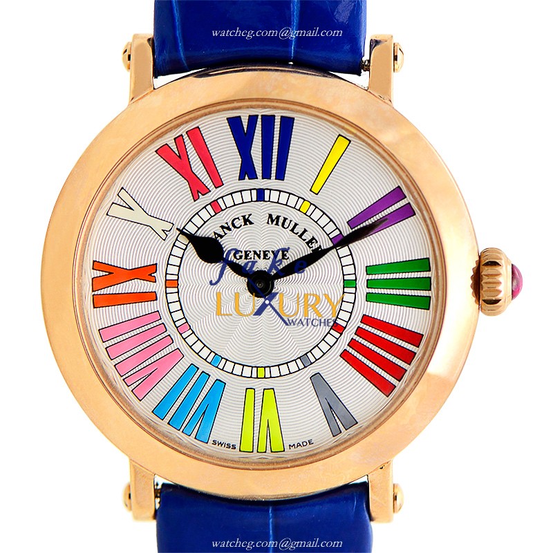 Franck Muller 8035 QZ COL DRM R 5N Color Dreams Quartz 18kt Rose Gold White Dial Blue Alligator