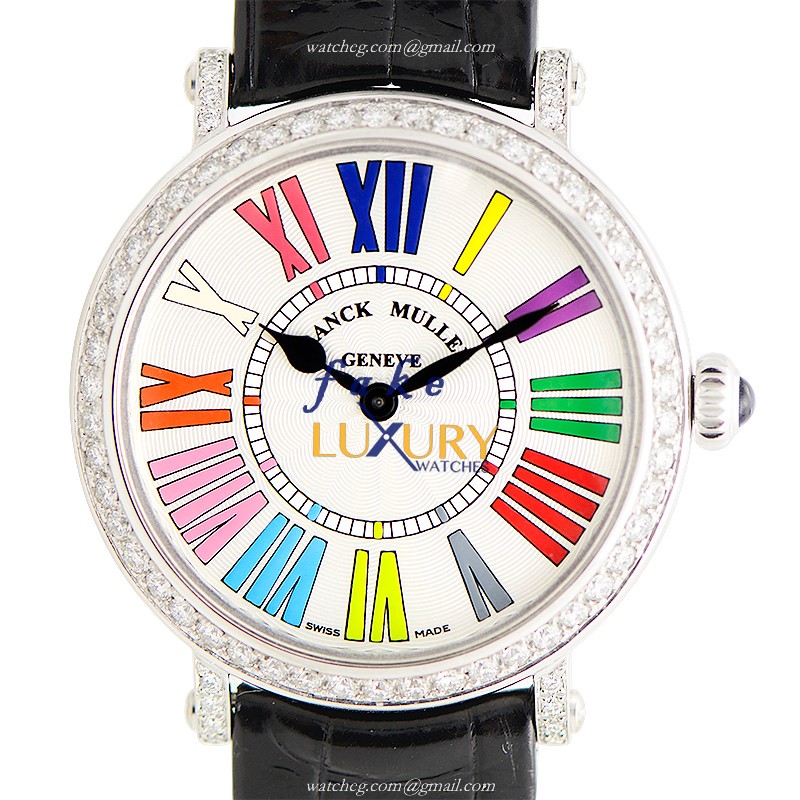 Franck Muller 8035 QZ COL DRM R D 1R AC Replica Watch, Quartz, White Dial, Steel & Diamonds Case