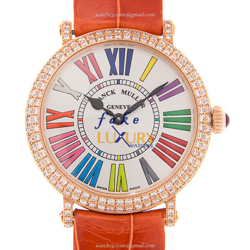 Franck Muller 8035 QZ COL DRM R D 5N - Replica Watch - Quartz - 18kt Rose Gold & Diamonds - White - Luxury Replica Watch