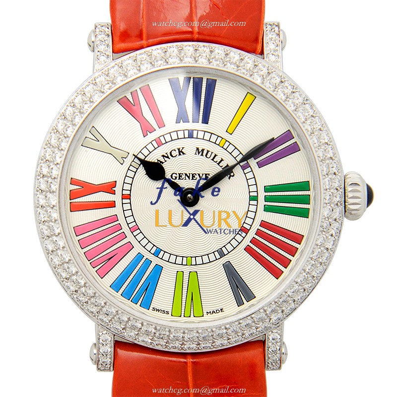 Franck Muller 8035 QZ COL DRM R D AC Replica Watch, White Dial, Orange Alligator Strap, Quartz