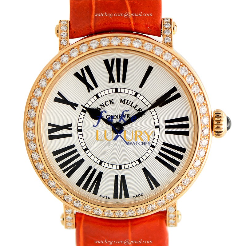 Franck Muller 8035 QZ R D 1R 5N Replica Watch White Dial Orange Alligator Strap Rose Gold