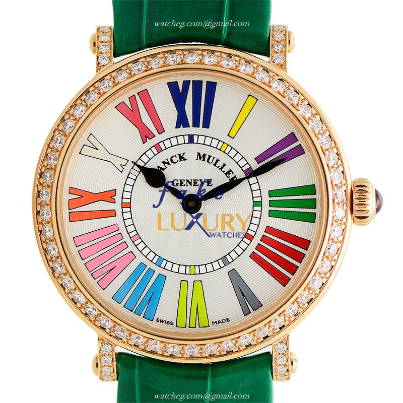 Franck Muller 8035QZCOLDRMRD1R5N Replica Watch, Quartz Movement, White Dial, Rose Gold & Diamonds