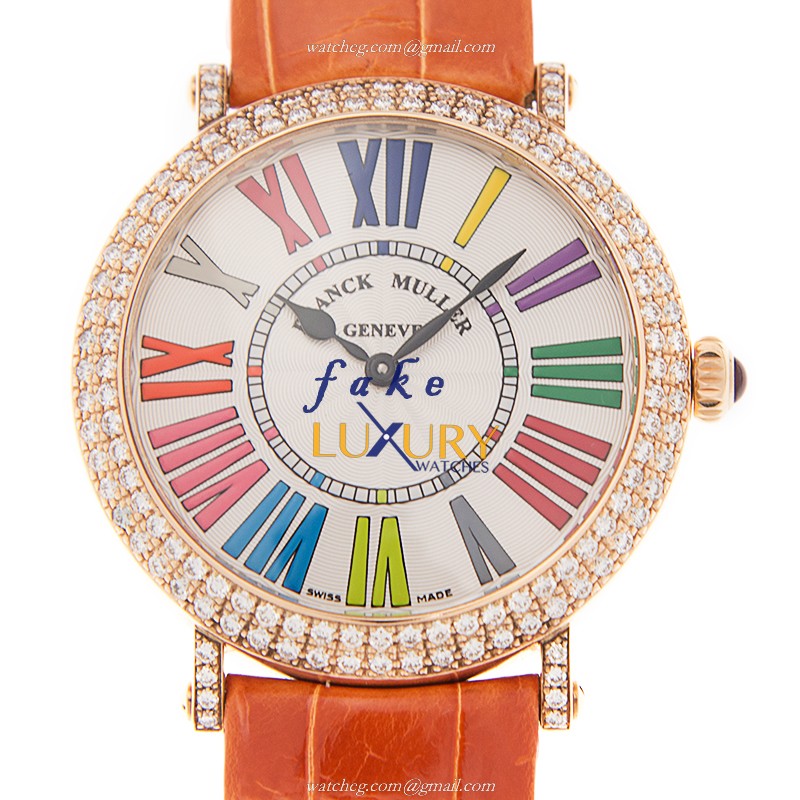 Franck Muller 8038 QZ COL DRM R D 5N Replica Watch White Dial Rose Gold Diamonds Quartz - Luxury Replica Watch