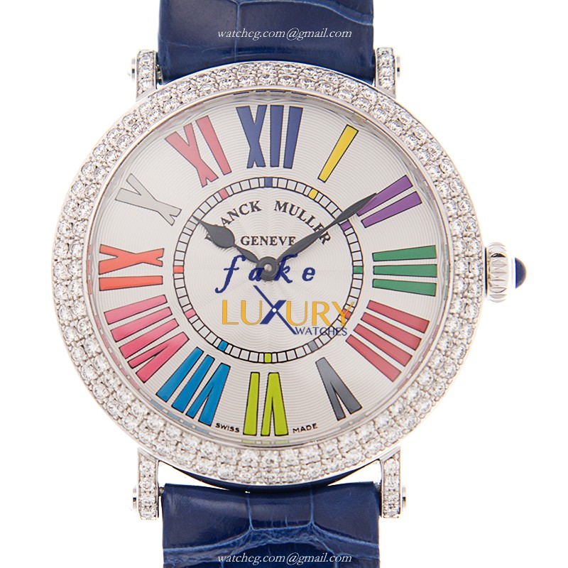 Franck Muller 8038 QZ COL DRM R D OG Replica Watch, Quartz Movement, White Dial, Blue Leather Strap - Luxury Replica Watch