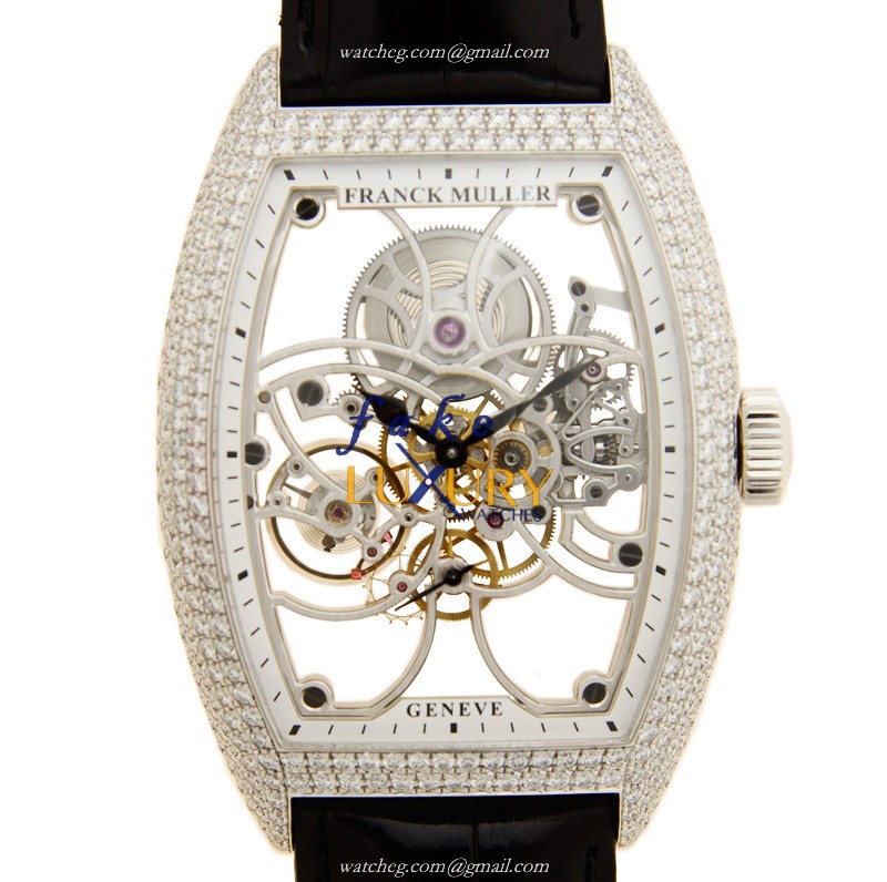 Franck Muller 8880 B S6 SQT D OG Replica Watch, Manual Wind, Transparent Skull Dial, 18kt White - Luxury Replica Watch