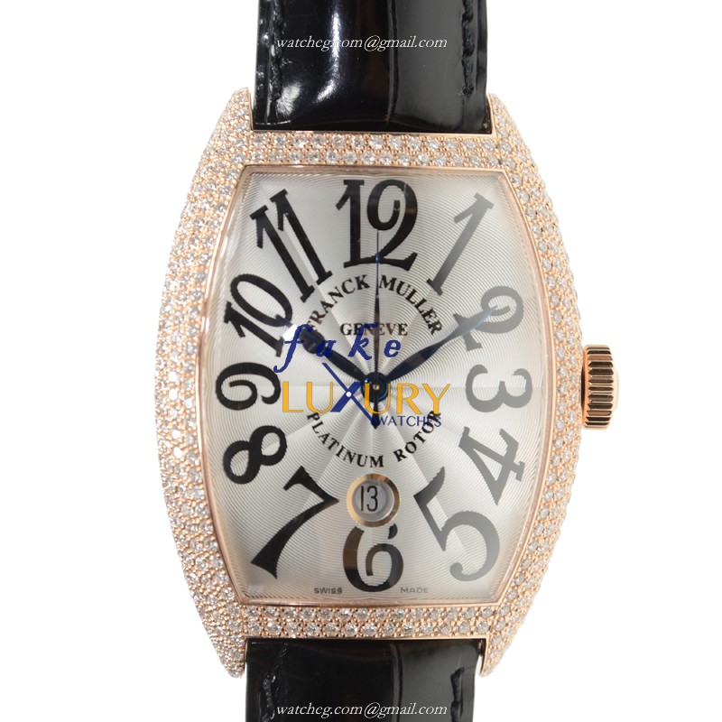 Franck Muller 8880 SC DT D 5N Replica Watch, Automatic, 18kt Rose Gold & Diamonds, Silver Dial - Luxury Replica Watch