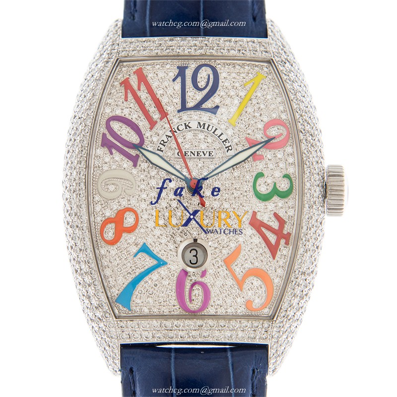 Franck Muller 8880 SC DT D6 CD COL DRMOG-BL Color Dreams Automatic 18kt White Gold Diamond Silver - Luxury Replica Watch