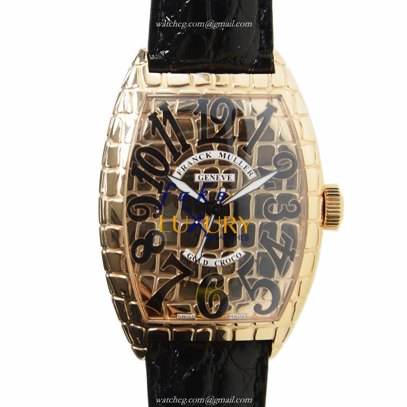 Franck Muller 8880 SC GOLD CRO 5N Replica Watch, Automatic, 18kt Rose Gold, Black Croco Dial - Luxury Replica Watch