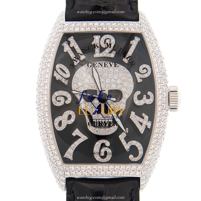 Franck Muller 8880SCGOTHNBRDCDOG | Automatic | 18kt White Gold & Diamond | Black Dial | Leather - Luxury Replica Watch
