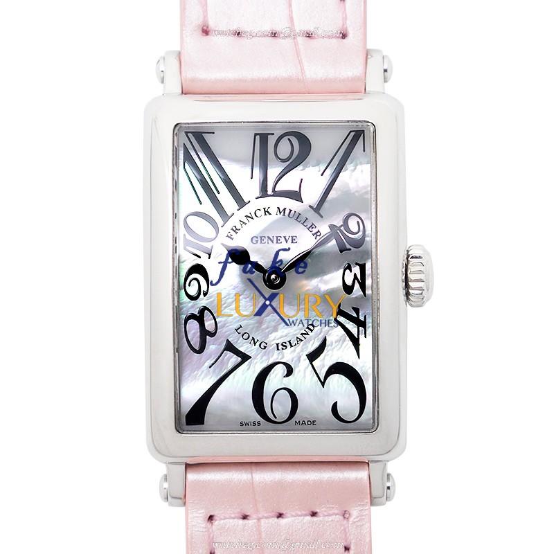 Franck Muller 902 QZ MOP AC Long Island Replica Watch, Silver Mother of Pearl Dial, Pink Alligator - Luxury Replica Watch