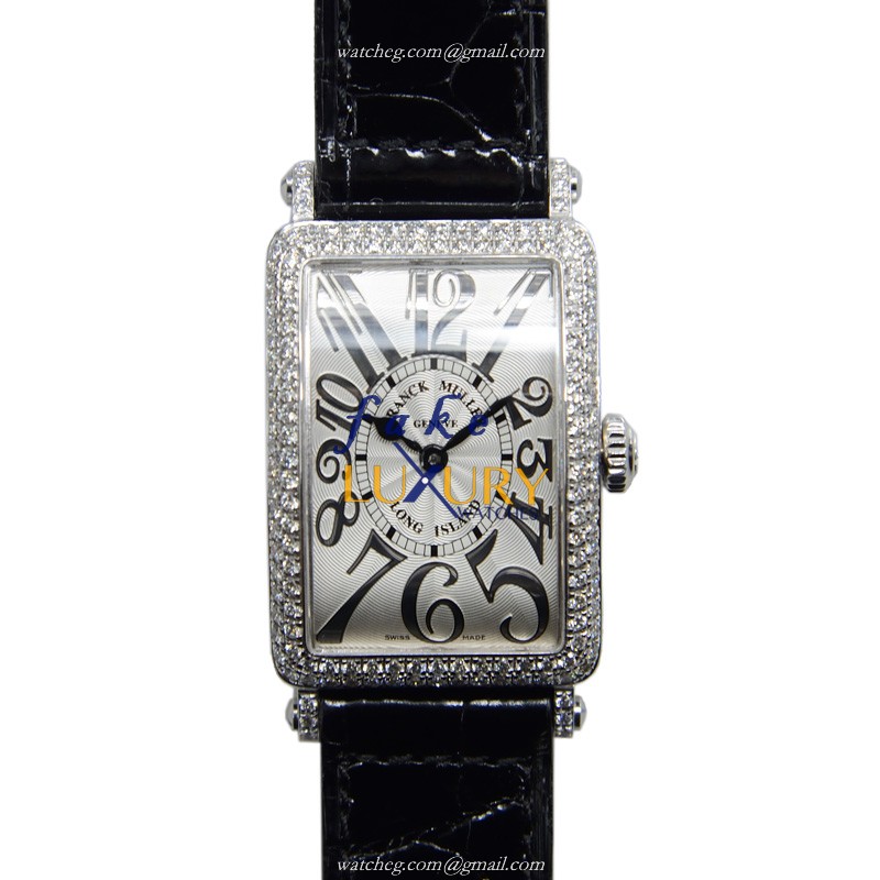 Franck Muller 902 QZ REL D OG LONG ISLAND Quartz 18kt White Gold & Diamond Replica Watch - Silver - Luxury Replica Watch