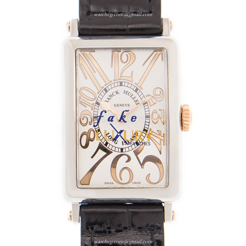 Franck Muller 902QZRELSTGAC LONG ISLAND Quartz Steel Replica Watch, White Dial, Black Alligator - Luxury Replica Watch