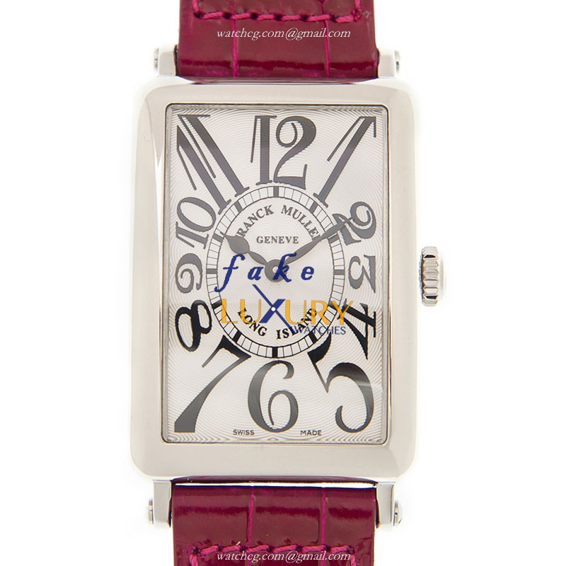 Franck Muller 952 QZ AC-WHITE Long Island Quartz Stainless Steel Silver Dial Red Strap Replica Watch - Luxury Replica Watch