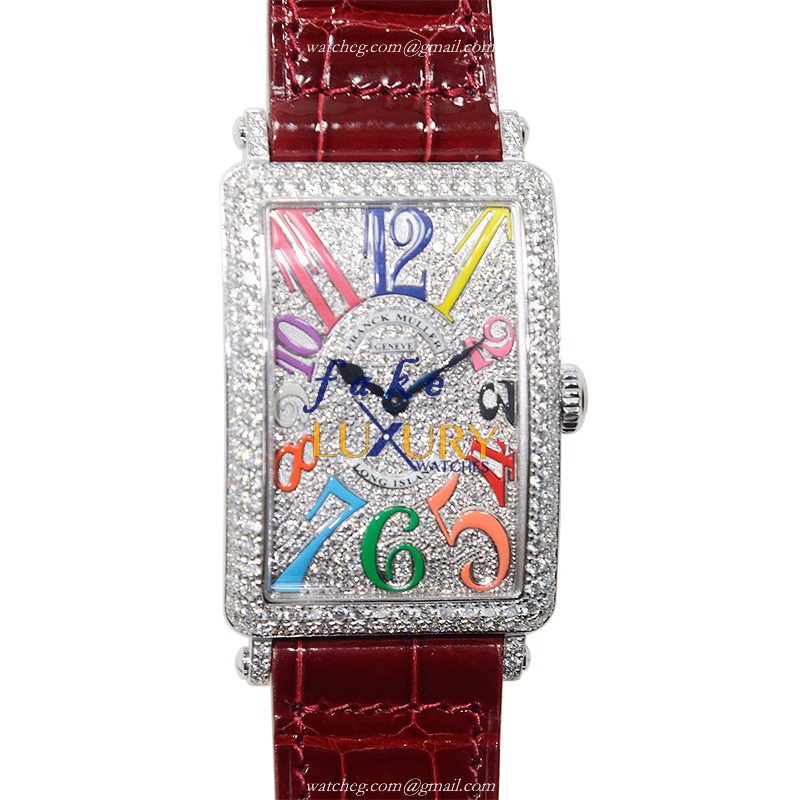 952 QZ COL DRM D CD OG - Franck Muller Long Island Replica Watch - Quartz Silver Dial Red Leather - Luxury Replica Watch