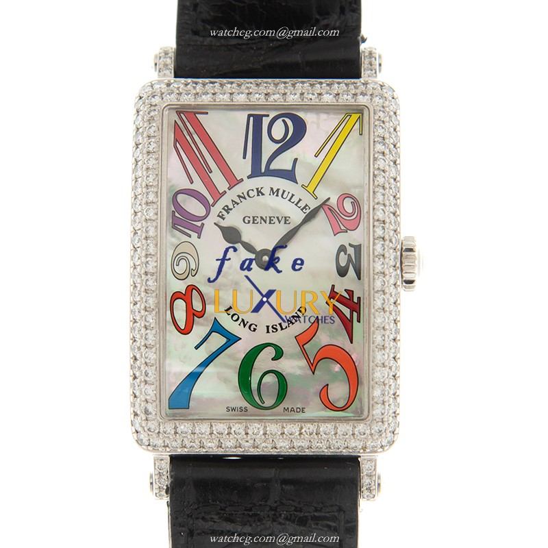 Franck Muller 952 QZ COL DRM MOP D OG Replica Watch, Quartz Movement, White Gold & Diamond Case