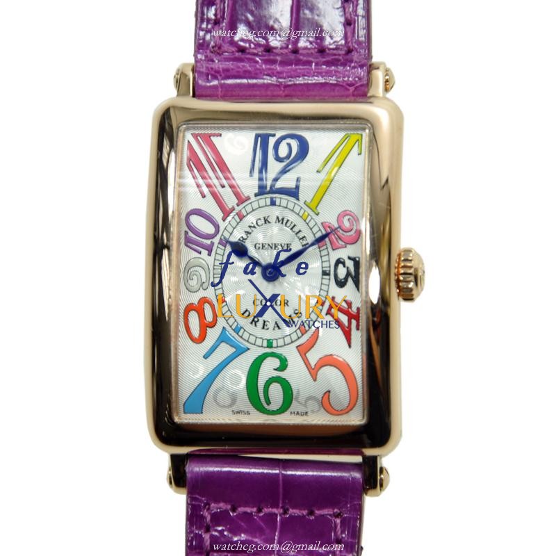 Franck Muller 952 QZ COLDRM 5N Long Island Quartz Replica Watch, 18kt Rose Gold Case, Silver Dial