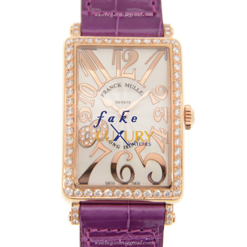 Franck Muller 952QZREL1R LONG ISLAND Quartz Rose Gold Diamond Replica Watch 26mm White Dial Purple - Luxury Replica Watch