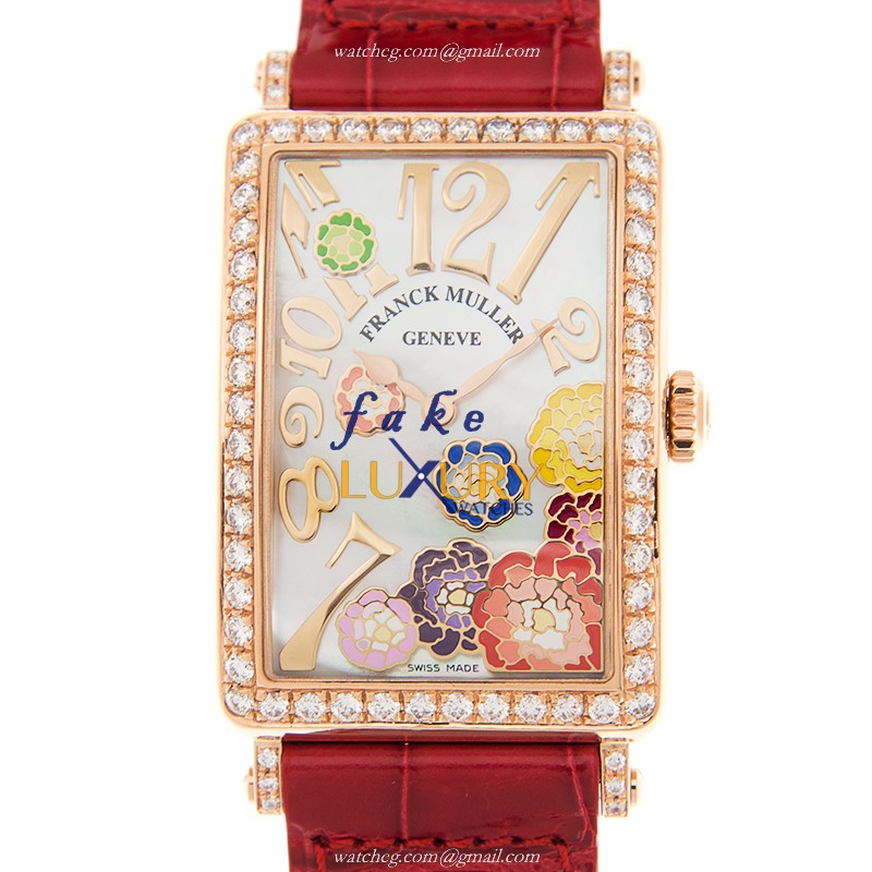 Franck Muller 952 QZ REL MOP BC D 1R COL DRM 5N Replica Watch, Rose Gold & Diamond Case, White MOP