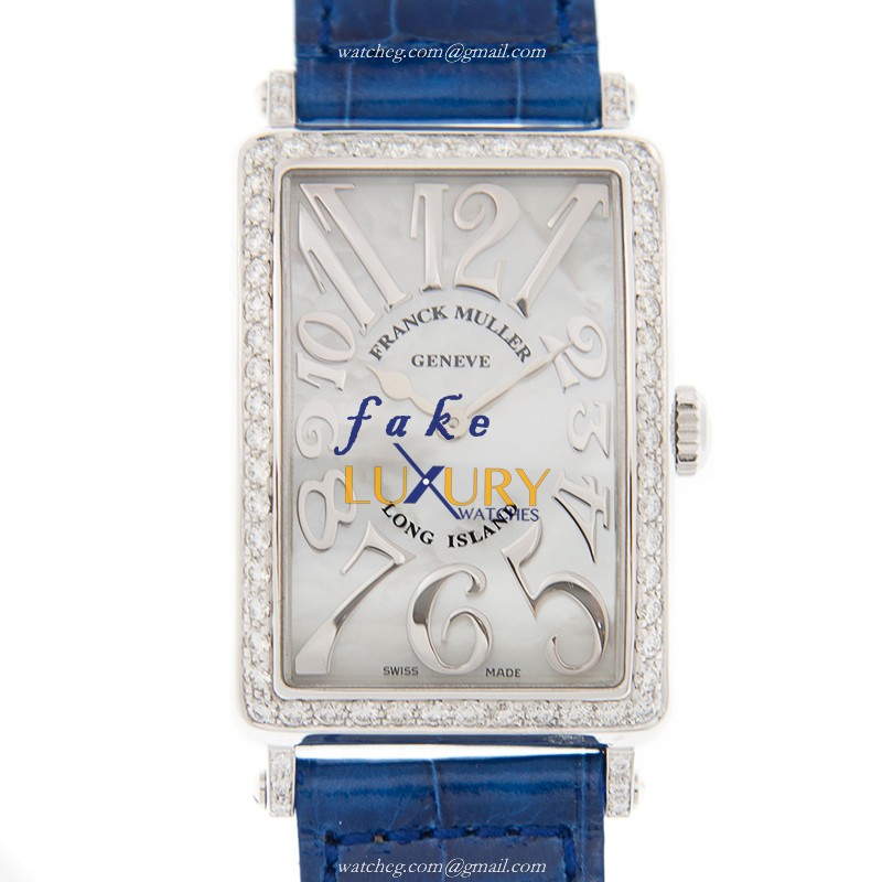 Franck Muller 952 QZ REL MOP D 1R AC Replica Watch White Mother of Pearl Dial Blue Alligator Strap - Luxury Replica Watch