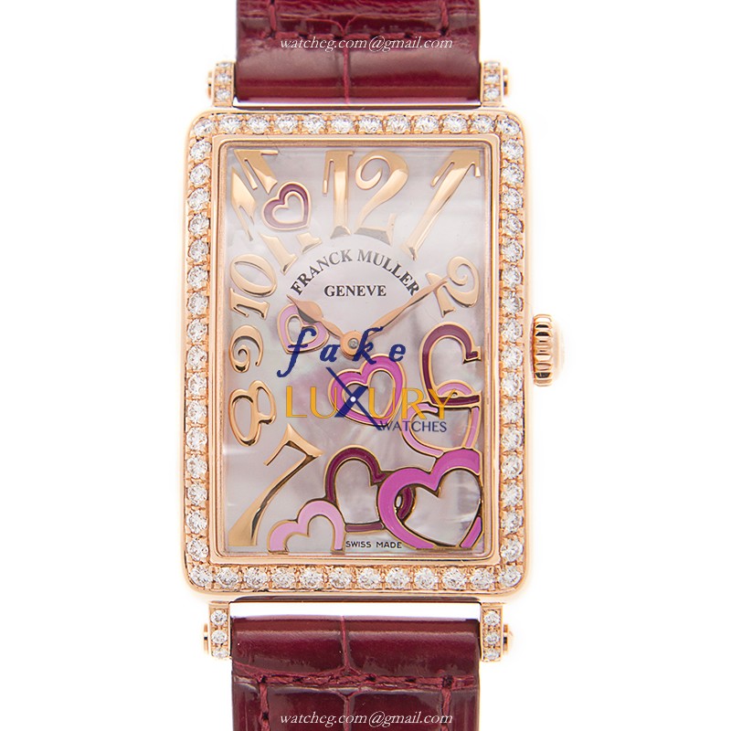Franck Muller 952 QZ REL MOP RS D 1R CRASY HEART 5N Long Island Quartz 18kt Rose Gold Diamond Bezel - Luxury Replica Watch