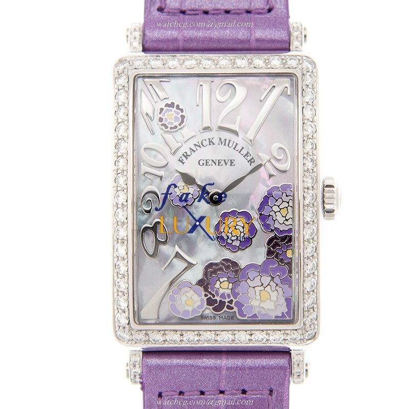 952 QZ REL MOP VL D 1R PEONY AC - Franck Muller Long Island Replica Watch - Quartz Purple Strap - Luxury Replica Watch