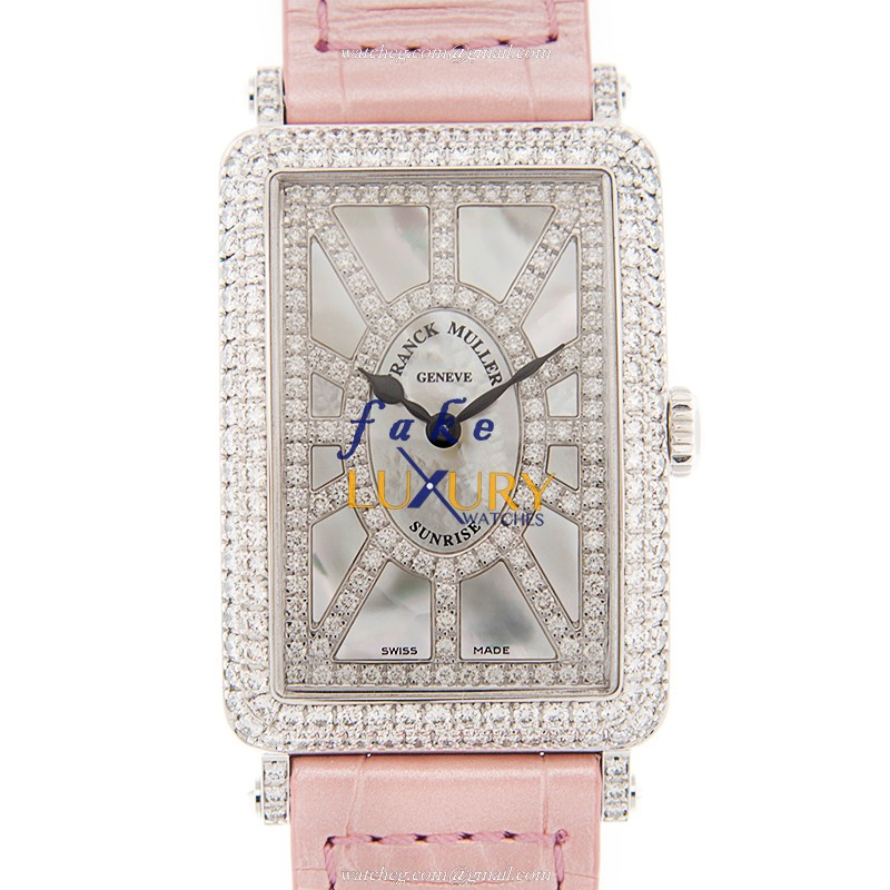 Franck Muller 952 QZ SNR D CD OG LONG ISLAND Quartz 18kt White Gold & Diamond Replica Watch, Pink - Luxury Replica Watch