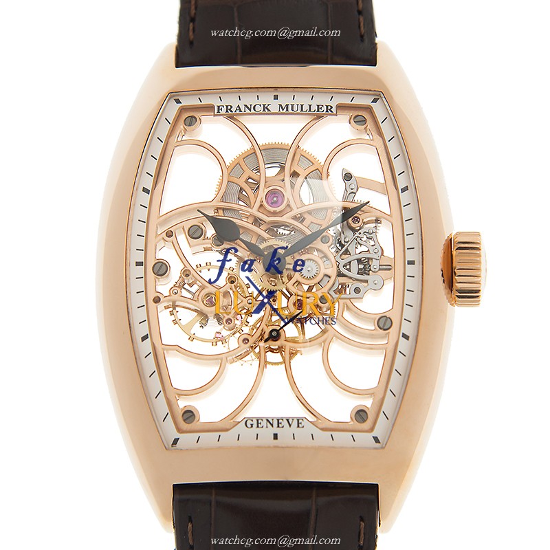 Franck Muller 9880 B S6 SQT 5N Cintree Curvex Replica Watch Manual Wind 18kt Rose Gold Transparent