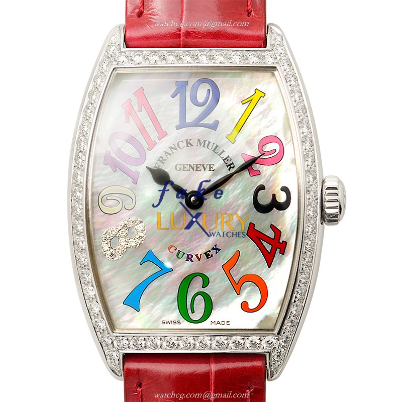 Franck Muller Cintree Curvex 2852 QZ COL DRM MOP D1R CD8 AC Quartz White Dial Red Strap Replica