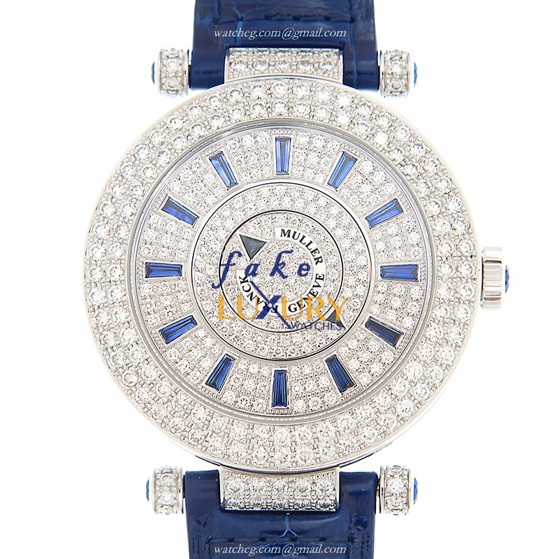 Franck Muller DM 42 D 1R CD OG - BLUE Automatic 18kt White Gold Diamond Silver Dial Replica Watch - Luxury Replica Watch
