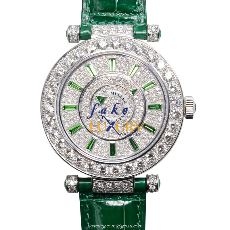 Franck Muller DM42D1RCDOGGREEN Replica Watch Automatic 18kt White Gold Diamond Silver Dial Green - Luxury Replica Watch