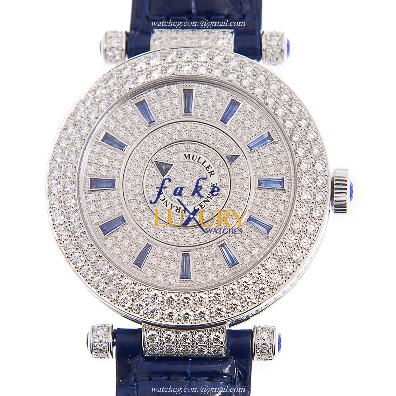 Franck Muller DM 42 D 2R CD OG BLUE Automatic 18kt White Gold Diamond Silver Dial Replica Watch - Luxury Replica Watch