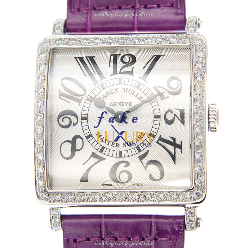 Franck Muller Master Square 6002 M B QZ V D 1R AC Quartz Silver Dial Purple Strap Replica Watch