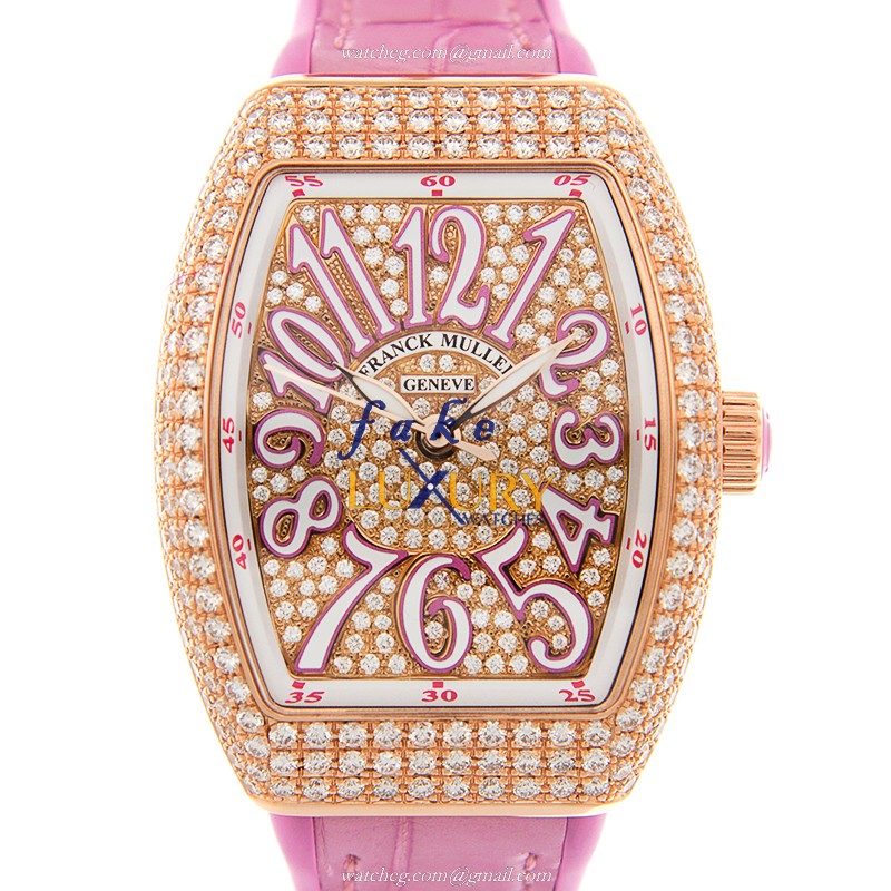 Franck Muller V 29 SC AT FO D CD 5N.RS Replica Watch, Gold Dial, Rose Gold & Diamond Case, Automatic