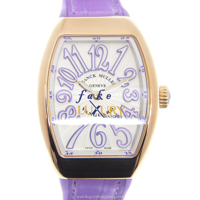 Franck Muller V 32 QZ 5N.VL Quartz 18kt Rose Gold Replica Watch, Case: 32mm, White Dial, Purple - Luxury Replica Watch