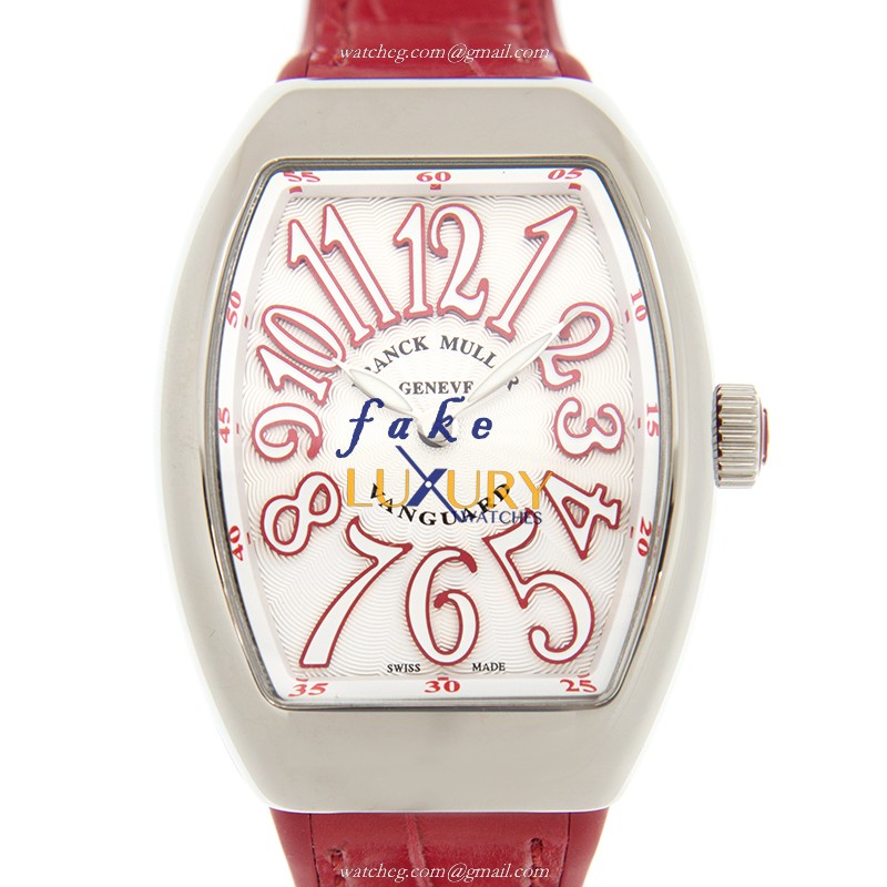 Franck Muller V 32 QZ AC.RG WHITE Replica Watch, Quartz, White Dial, Steel Case, Red Leather Strap - Luxury Replica Watch