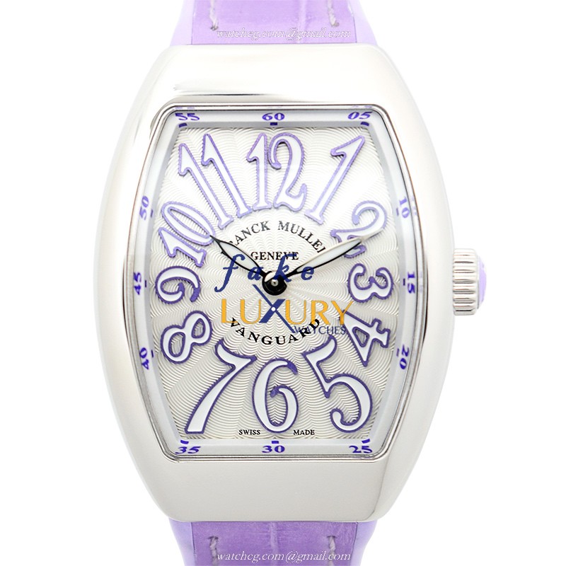 Franck Muller V 32 QZ AC.VL VANGUARD Quartz Silver Dial Purple Leather | 15202ST.OO.1240ST.01 - Luxury Replica Watch